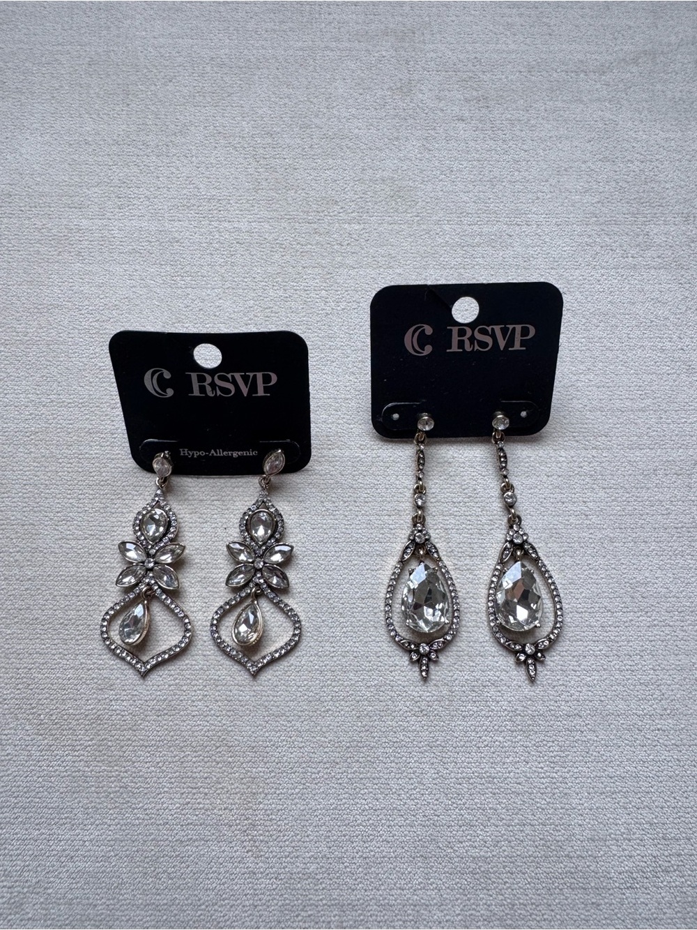 RSVP Silver-tone Clear Crystal Dangle Earrings Duo